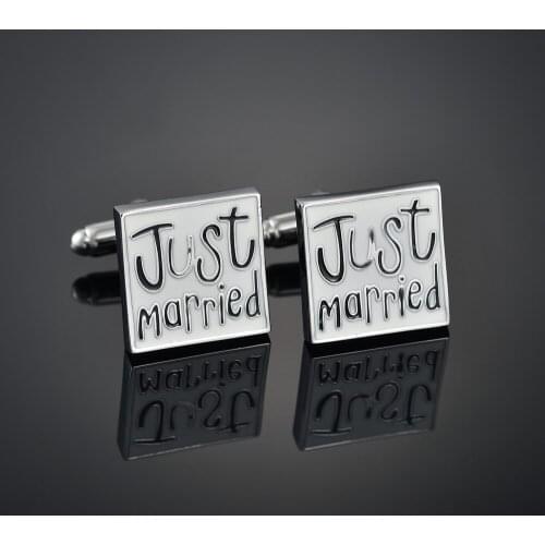 High Quality Just Married Cufflinks for Mens French Shirt Letter Cuff Links Luxury Cufflink Wedding Bridegroom Suit Sleeve Gift