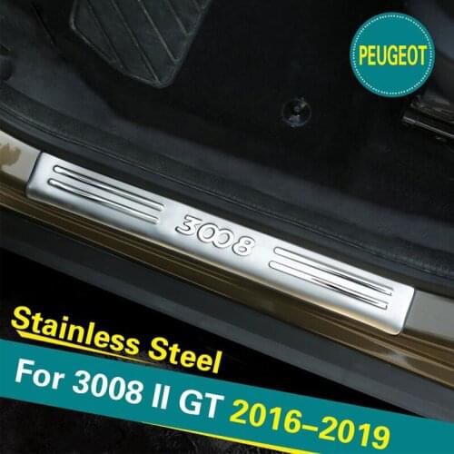 For PEUGEOT 3008 II GT 2016 2017 2018 2019 Car Door Sill Scuff Plate Trim Stainless Steel Protection Plates Interior Accessories