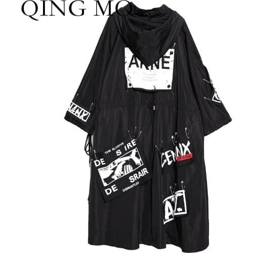 QING MO 2021 Autumn New Women Jacket Letter Printing Loose Large Size Women Windbreaker Fashion Trend Women Jacket Black ZWL092