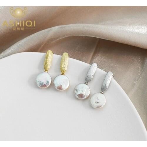 ASHIQI Real Natural Freshwater Pearl Korean Earrings 925 Sterling Silver Fashion Jewelry for Women Gift