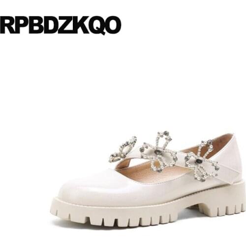 Beige Floral Rhinestone Women Dress Shoes Crystal Diamond Flower Beautiful Mary Jane Patent Leather Flats Pearl Bride Bridesmaid