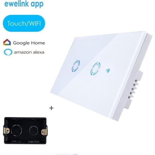 1pcs ewelink App US 2 gang wall light wifi switch+1pcs 118 Back Box,Touch Control Panel,wifi remote control via smart phone