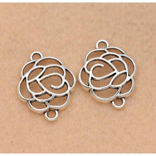 10pcs Tibetan Silver Plated Rose Flower Charm Connector for Bracelet Jewelry Making DIY Accessories 24x19mm