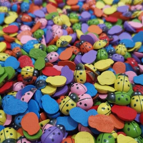 100pcs 9x13mm Mixed Wood Ladybirds Ladybug Crafts CARDMAKING Easter DIY Toppers Without Stickers For Scrapbooking