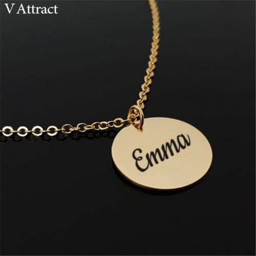 15*15mm Nameplate Bijoux Femme Personalized Name Round Pendant Necklace Women Men Jewelry Gold Old English Custom Christmas Gift