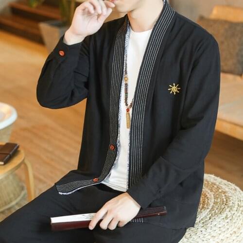 Big Size Chinese Style Embroidery Hanfu Cardigan Long Sleeve Ethno Clothing Black Zen Clothes Red Coats Dress Vintage Jackets