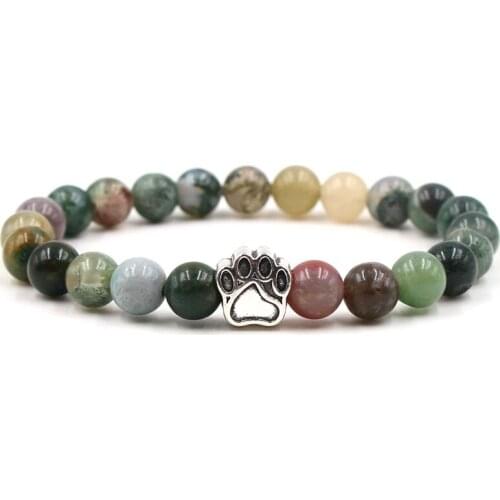 7 Colors 8mm Natural Stone Beads Bracelets Dog Cat Footprint Paw Charms Bracelet Pet Lover Strench Jewelry Drop Shipping