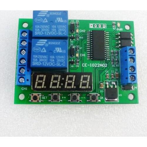 CE-IO22A02 12V 2-way Multifunctional Delay Relay, Adjustable Timer, Digital Tube Timer Switch