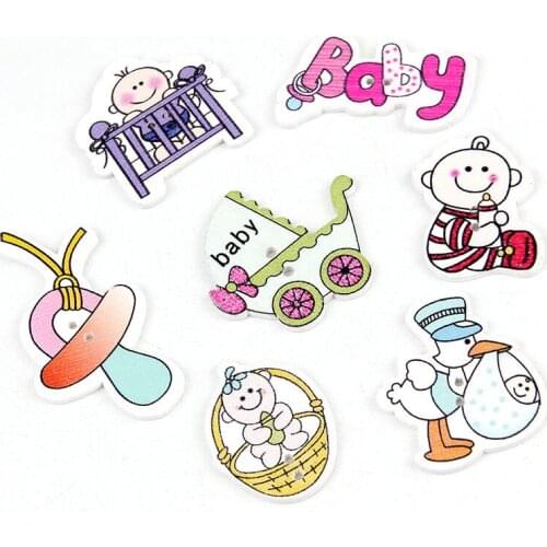 Baby Painted Wood Buttons Scrapbooking Cabochons Craft DIY Wood For Handmade Sewing Cloth With Kids Home Decoration