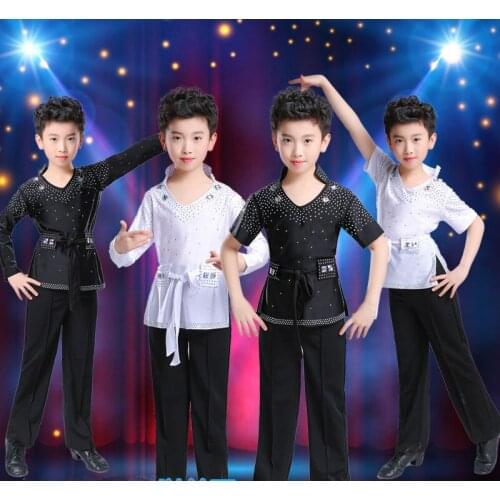 Kids Boy Latin ballroom Costume Children Glittery Sequined Latin Shirt Rumba Samba Dancewear Latin dance competition clothes