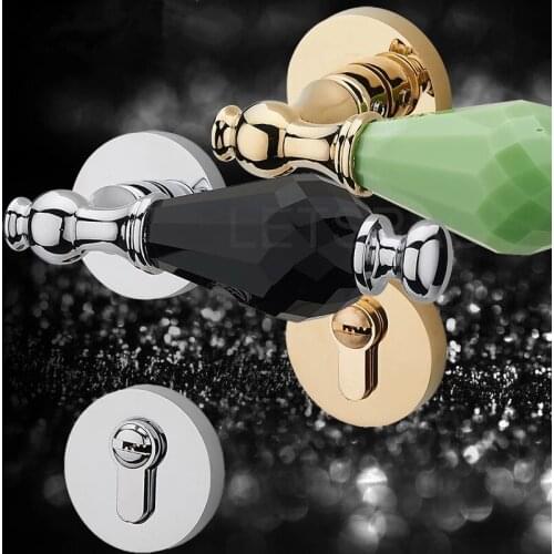 European double lock tongue handle locks Bedroom mute jade crystal lock golden diamond wood door locks High-grade hardware locks