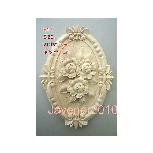 B1-1 -30x22x1.5cm Wood Carved Round Onlay Applique Unpainted Frame Door Decal Working carpenter Cabinet