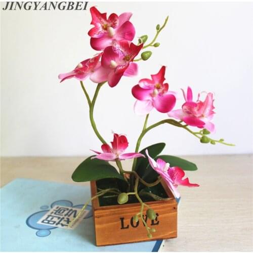 Artificial Butterfly Orchid Potted plants silk Decorative Flower with Plastic pots for Home Balcony Decoration vase set