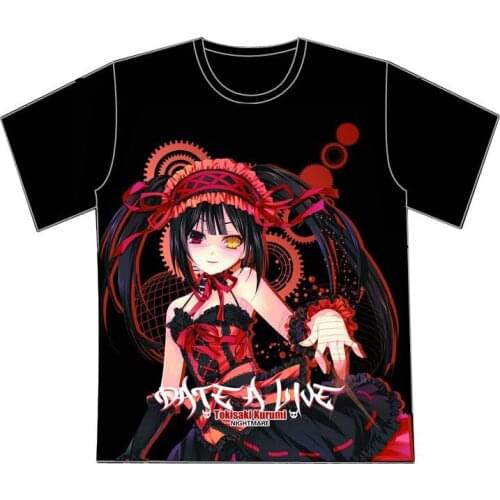 Japanese DATE A LIVE Tokisaki Kurumi Summer style Black T-Shirt Anime T shirt Fashion Men Women Casual Short Sleeve Tshirt Tops