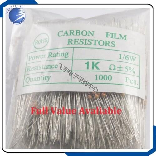 1000PCS 1/6W 5% Full Value Metal film resistor 0123456789R/K/M 0.1.2.3.4.5.6.7.8.9 R K M 0 1 2 3 4 5 6 7 8 9 Ohm Kohm 1/8W