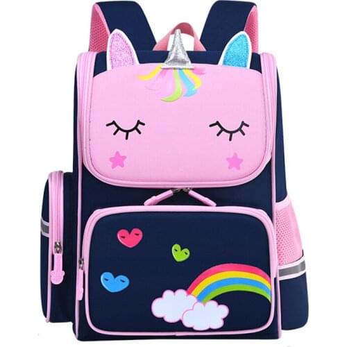 Girls Cute Cartoons School Bag New Childrens Pink Nylon Printing Backpack Kindergarten Student Waterproof Orthopedics Space Bag