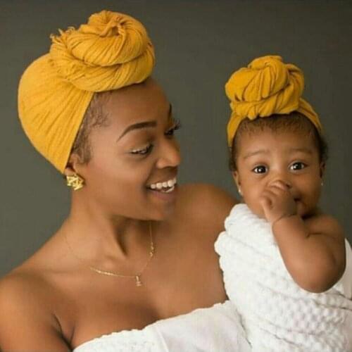 Fashion Donut Baby and Mom Hat Newborn Elastic Cotton Baby Beanie Cap Multicolor Infant Turban Hats 2 PC Set