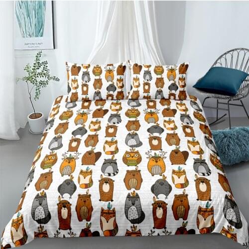 Cartoon Animal Duvet Cover Set Comforter Bedding Set 3D Cartoon 3pcs Quilt Cover Single Double Queen King Size Home Textile