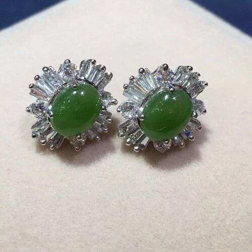 Natural nephrite yu, Classic Deluxe Series earrings, S925 silver