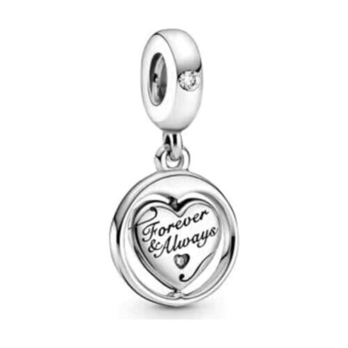 Forever Always Heart Pendant Charms 2021 New Valentines Day 925 Sterling Silver Beads Fit Bracelets Gift DIY For Women Jewelry