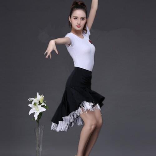 New Latin Dance Skirt Practise Competition Dance Skirt Tops Dance Fringe Skirt Latin Ballroom Double Layers Design Adult WOMEN