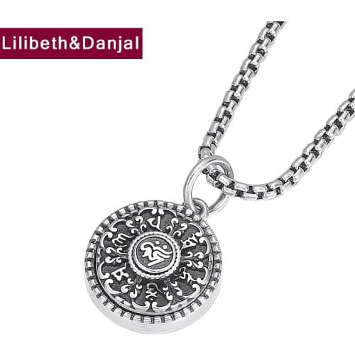 Buddha Mantra Charm Necklace Pendant Real 925 Sterling Silver Fashion Vintage Jewelry Women Men 2021 Designer Bijoux Femme P09