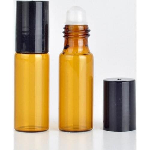 Wholesale 5ML Amber Roll On Portable Glass Refillable Perfume Bottle Empty Essential Oil Case With Plastic Cap LX1311