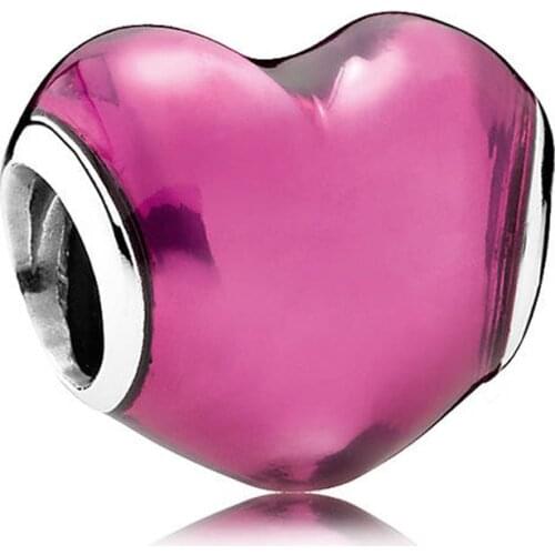 Authentic S925 Silver Bead DIY Jewelry In my Heart Purple Enamel Charm fit Lady Bracelet Bangle