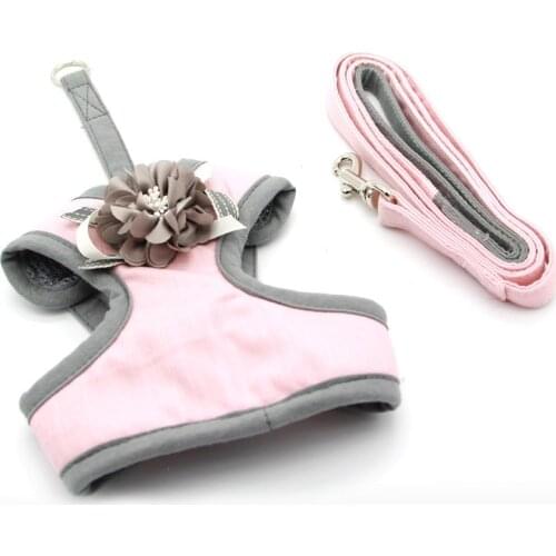 Adjustable Pet Outdoor Walking Vest Harness With Flower Small Medium Dogs Leash Set Puppy Cat Collar Pets Chest Strap Leash Set