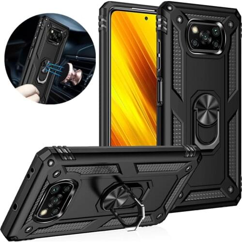 Luxury Bracket Rugged Armor Anti Fall Case For Xiaomi Pocophone X3 NFC Shockproof Car Ring Phone Case for Mi Poco X3 Pro Cover