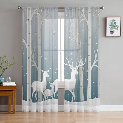 Christmas White Snow World Tulle Curtains for Living Room Decoration Modern Chiffon Sheer Voile christmas curtains