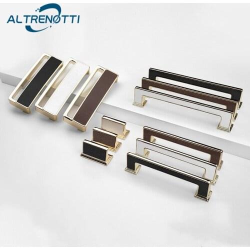 Furniture Cabinet Handle Black White Brown Zinc Leather Luxury Wardrobe Drawer Modern Door Pull Kitchen Cupboard Knob Hardware