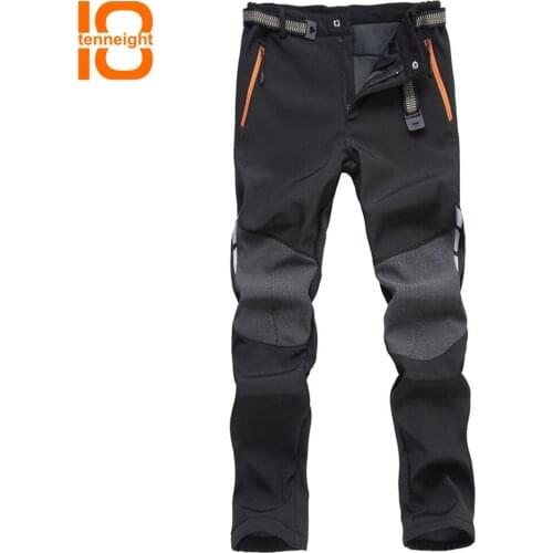 TENNEIGHT winter waterproof hiking pants men Outdoor sports Climbing skiing Softshell Trouser thicken for Camping Trekking