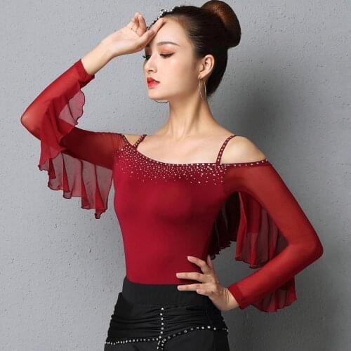 Mesh Latin Dance Tops For Women Fall Designer Clothing Ballroom Practice Wear Stage Costume Tap Dance Wear Samba Outfits DL6985