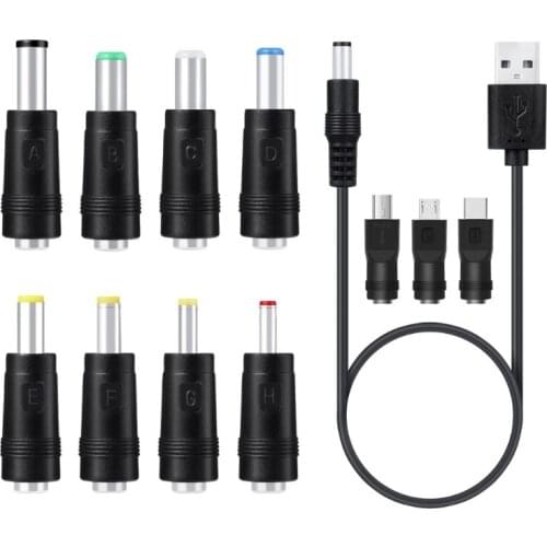 11in1 5V USB to DC 5.5x2.1mm Plug Charging Cord for Fan Speaker Router Cellphone