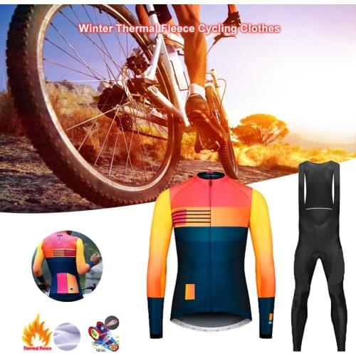 Winter Thermal Fleece Cycling Clothes Men Long Sleeve Jersey Suit Outdoor Riding Bike MTB Clothing Bib Pants Cycling Suit Set