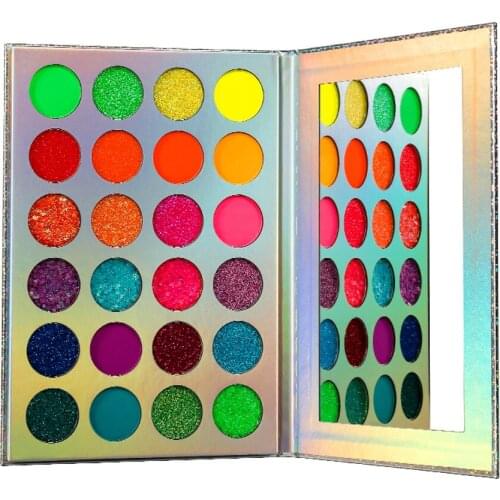 5 Piece holographic luminous colorful neon eyeshadow palette private label glitter fluorescent sparkly eye makeup no logo custom