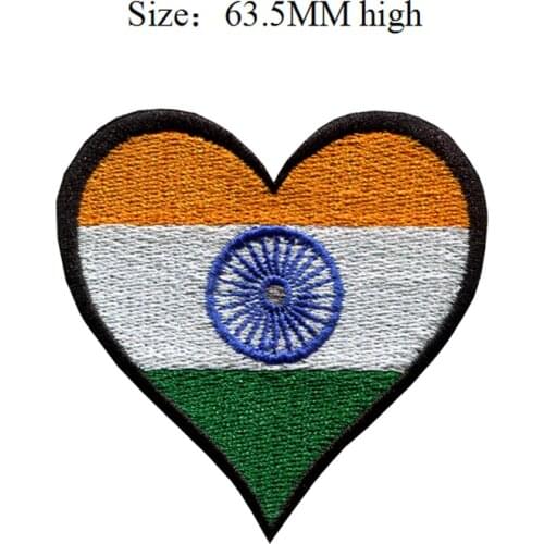 63.5MM high India flag patch of heart patch custom patches/custom varsity jackets/apliques de feltro