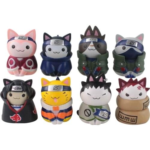 8pcs/Set 5-6cm Naruto Shippuden Anime Kakashi Sasuke Sakura Nara Shikamaru Itachi Gaara Animals Cat Action Fidre Model Toys Gift