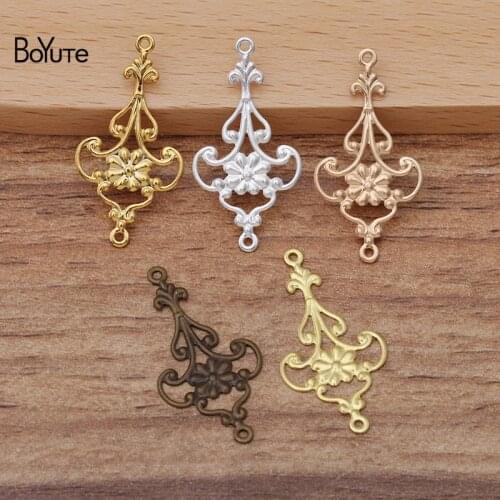 BoYuTe (100 Pieces/Lot) 15*28MM Metal Filigree Flower Connector Charms with 2 Loops Diy Hand Made Earrings Jewelry Accessories