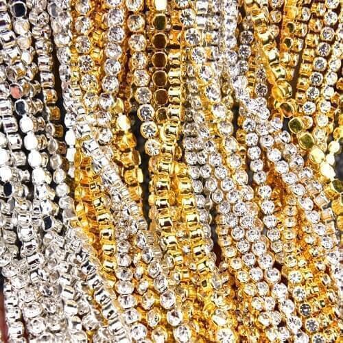 DIY,5 yards clawless dense rhinestone chain 3mm(SS12)4mm(SS16) round non-hook rhinestone chain garment wedding decor accessories