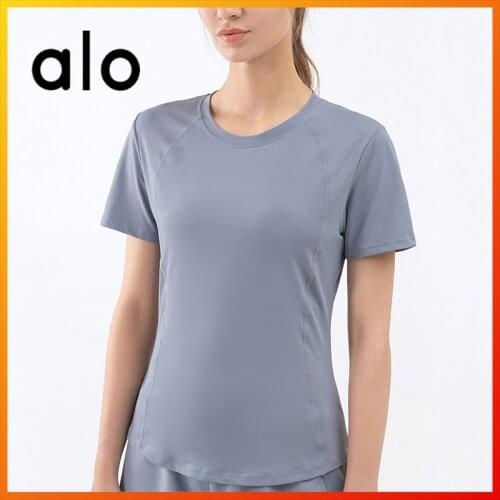 Alo Yoga 2021 Summer Womens Short-sleeve Sexy Mesh Stitching T-shirt Breathable Quick-drying Sports Fitness Running Top DS114