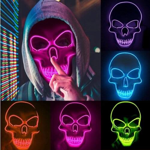 2021 Hot Sales Halloween Skeleton LED Mask Glow Scary EL-Wire Mask Light Up Cosplay Horror Mask Costume Props