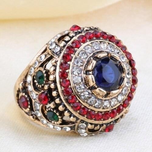 New Bohemian Style Inlaid Hao Shi Womens Ring, Fashionable Light Luxury Vintage Ring for Womens Party Antique Jewelry