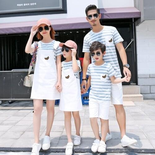 Family Clothing Set Couple Clothes Summer Stripe Suit Men Boy Clothing Set, Women Dress Girls Dress family look mommy and me