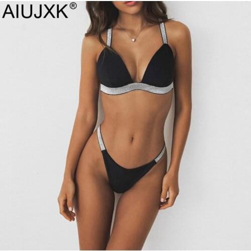 AIUJXK Summer Sexy Black White Biquini Push Up Bra And Panty Set Women Back Cross 2 Piece Swimsuit Female 2019 Beach Underwear