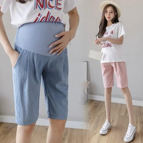 Summer Thin Cotton Linen Maternity Half Pants Casual 1/2 Short Pants Clothes for Pregnant Women Pregnancy Belly Shorts