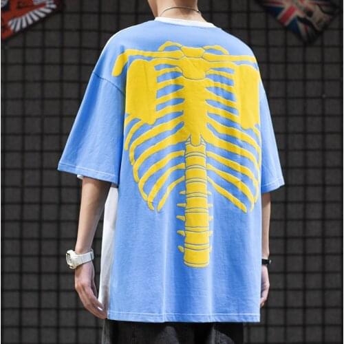 Summer Streetwear Hip-hop Short-sleeve Tshirts Tees Mens Trendy Skull Skeleton Printing Oversize T-shirt Women Loose Casual Tops