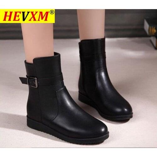 Fashion Winter Shoes womens Genuine Leather Ankle Boots Casual Comfortable Warm Woman Snow Boots flat boots