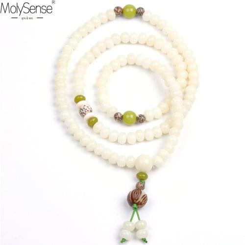 MolySense Tibetan Buddhist Handmade Lotus White Bodhi Tagua Nut Pendant Bracelet Buddhism Amulet Necklace